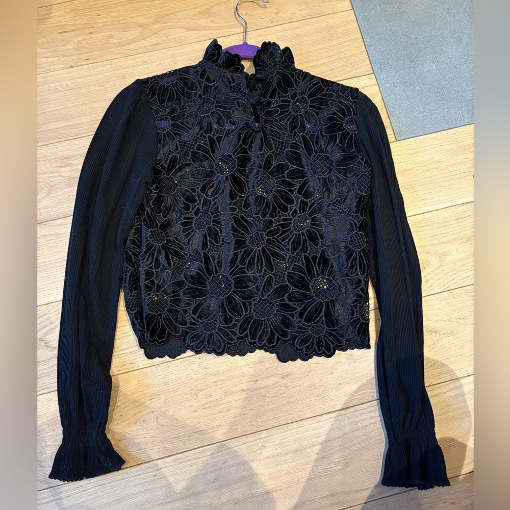 Sandro May Floral Guipure Velvet Lace Mock Neck Blouse - Picture 8 of 9